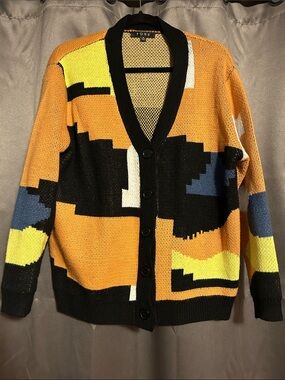 FORE Vintage-Inspired Colorblock Cardigan Sweater in Orange & Black